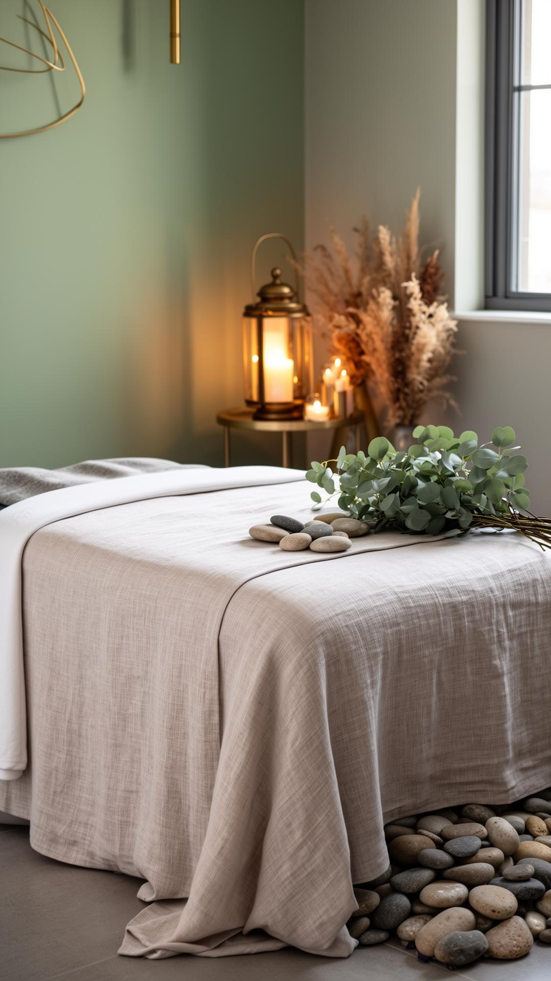 The treatment room with lantern light and dried botanicals